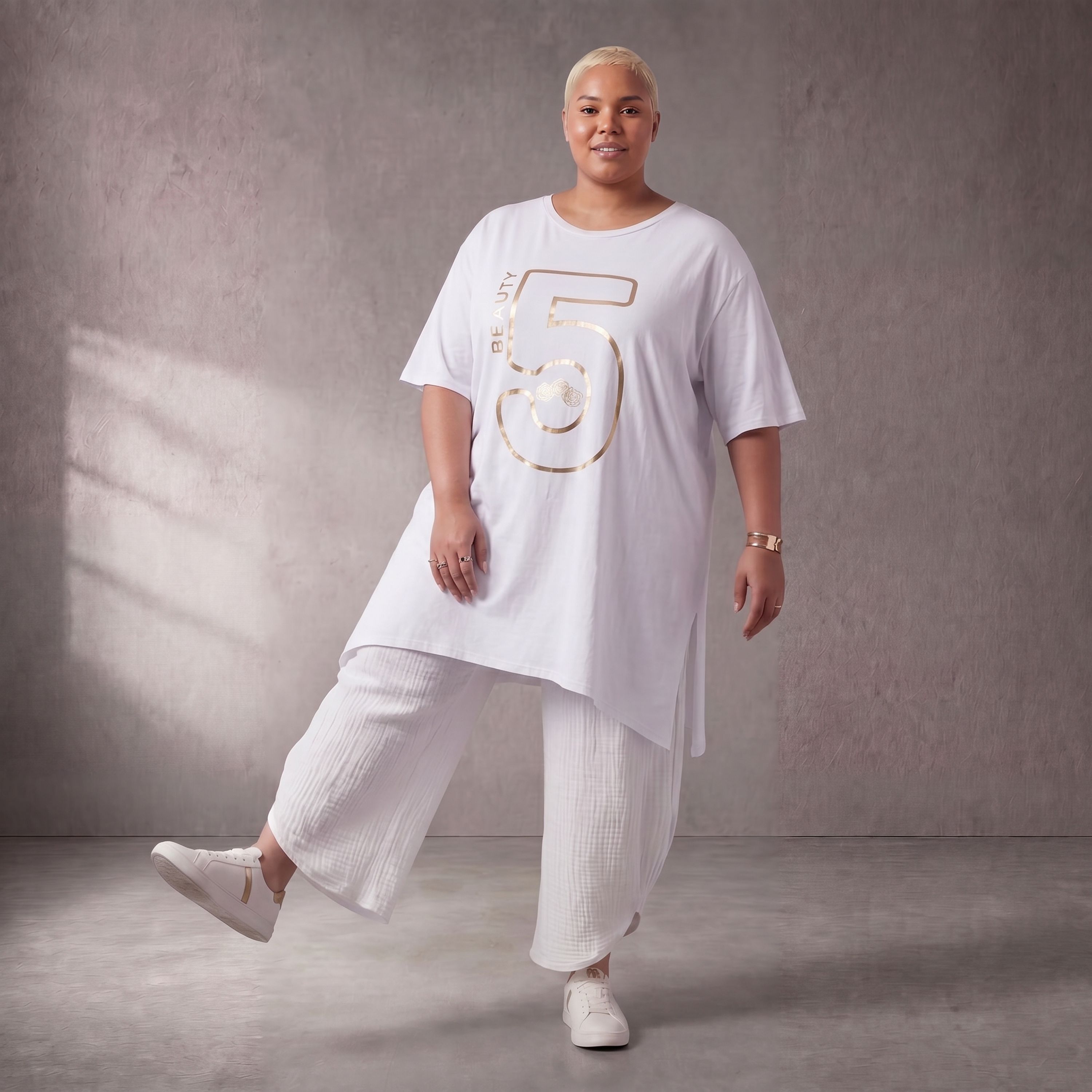 Damen Shirt Lagenlook Baumwolle Weiß, A-Form, Kurzarm, Seitenschlitze, Oversize große Größen – Funky Diva