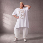 Damen Shirt Lagenlook Baumwolle Weiß, A-Form, Kurzarm, Seitenschlitze, Oversize große Größen – Funky Diva
