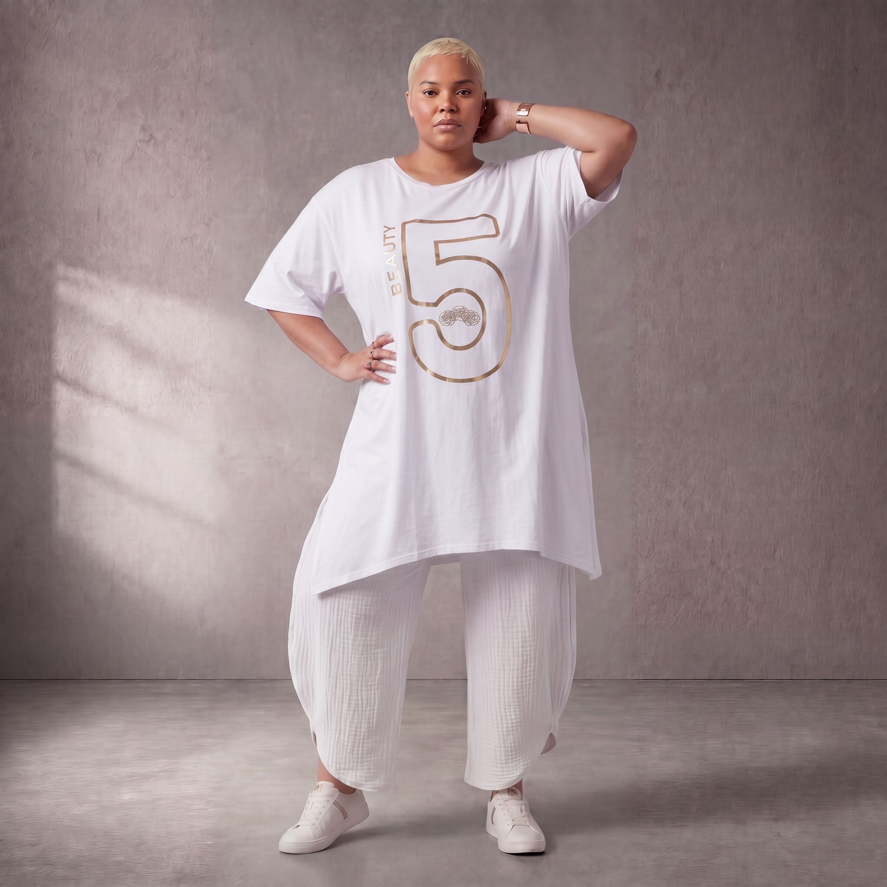 Damen Shirt Lagenlook Baumwolle Weiß, A-Form, Kurzarm, Seitenschlitze, Oversize große Größen – Funky Diva