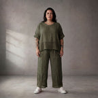Khaki Leinen Shirt im Lagenlook Oversize mit Taschen entspannt zeitlos modern und luftig