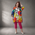 Ausgefallene Oversize Brokat Bluse in Gelb Blau Orange Schwarz Weiß Rosa leger Lagenlook