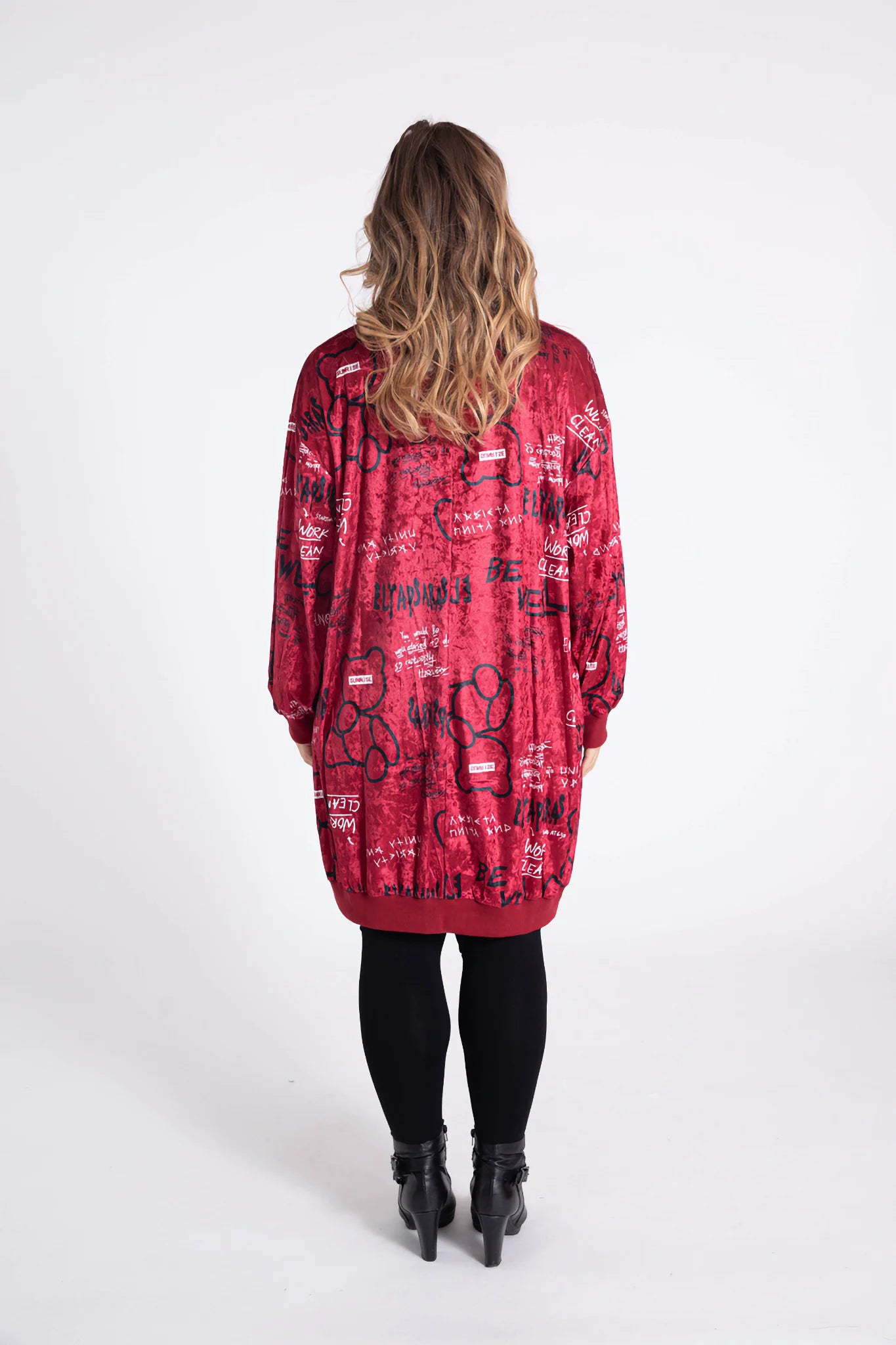  Pomme Rouge Kleid in gerader Form, aus Polyester, C6517, Rot, Buchstaben, Schick, Modern