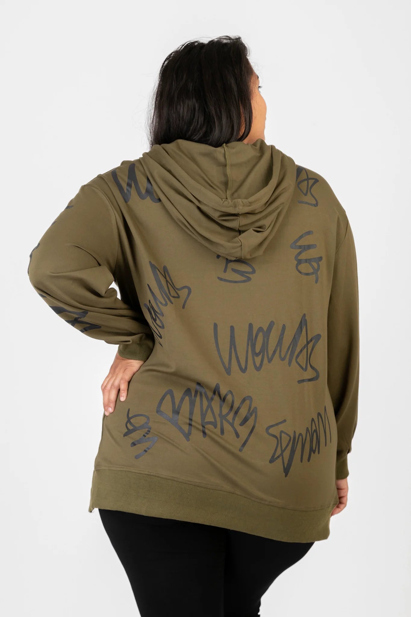  Pomme Rouge Hoody in gerader Form, aus Viskose, C6618, Olive-Schwarz, Schick, Modern
