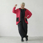 Zeitlos leichte Strickjacke im ausgefallenen Lagenlook mit luftigem Schalkragen und feiner Struktur, Fuchsia/Schwarz