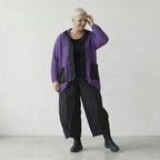 Ausgefallene Lagenlook Jacke aus feiner Baumwolle in gerader Oversize Form, luftig, leicht, Violett/Schwarz