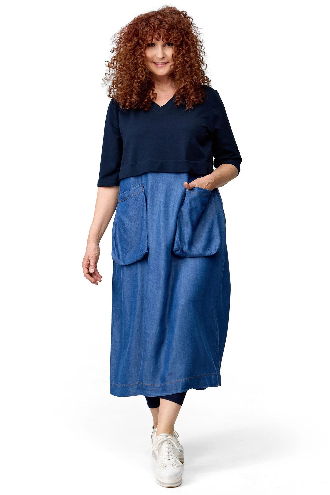 Kleid von Do Your Best aus Tencel in gerader Form, D61601, Jeansblau, Ausgefallen, Modern