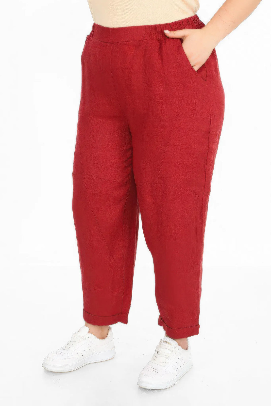  Karottenform Hose von Divas Planet aus Leinen, DP4382, Dunkelrot, Ausgefallen, Zeitlos