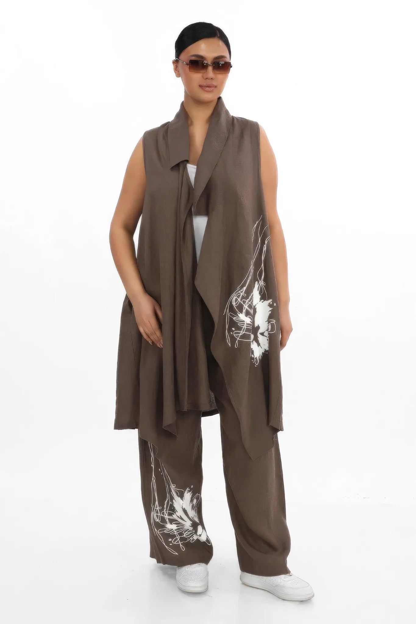  2-Teiler von Divas Planet aus Leinen, DP6159, Taupe, Blumen, Ausgefallen, Zeitlos, Schick