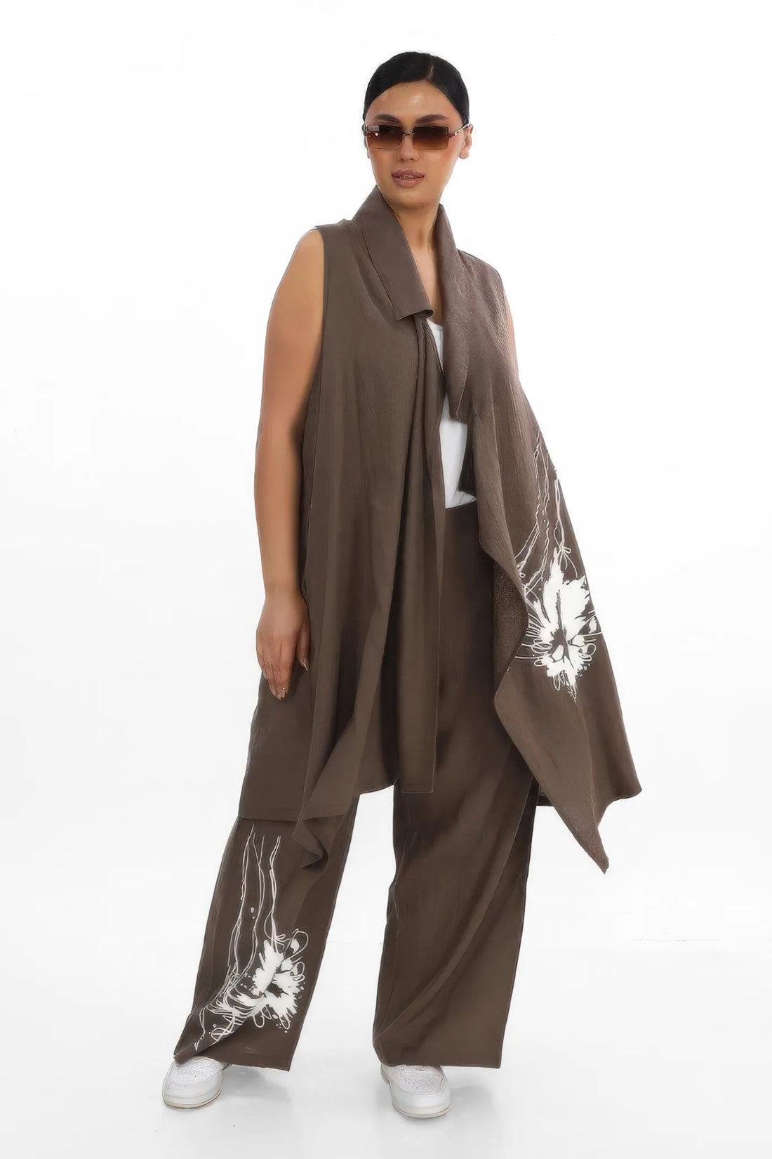  2-Teiler von Divas Planet aus Leinen, DP6159, Taupe, Blumen, Ausgefallen, Zeitlos, Schick