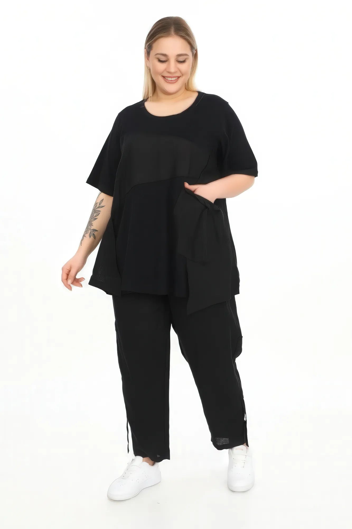  Karotte Hose von Divas Planet aus Leinen, DP4510, Schwarz, Schick, Modern, Bequem, Schick