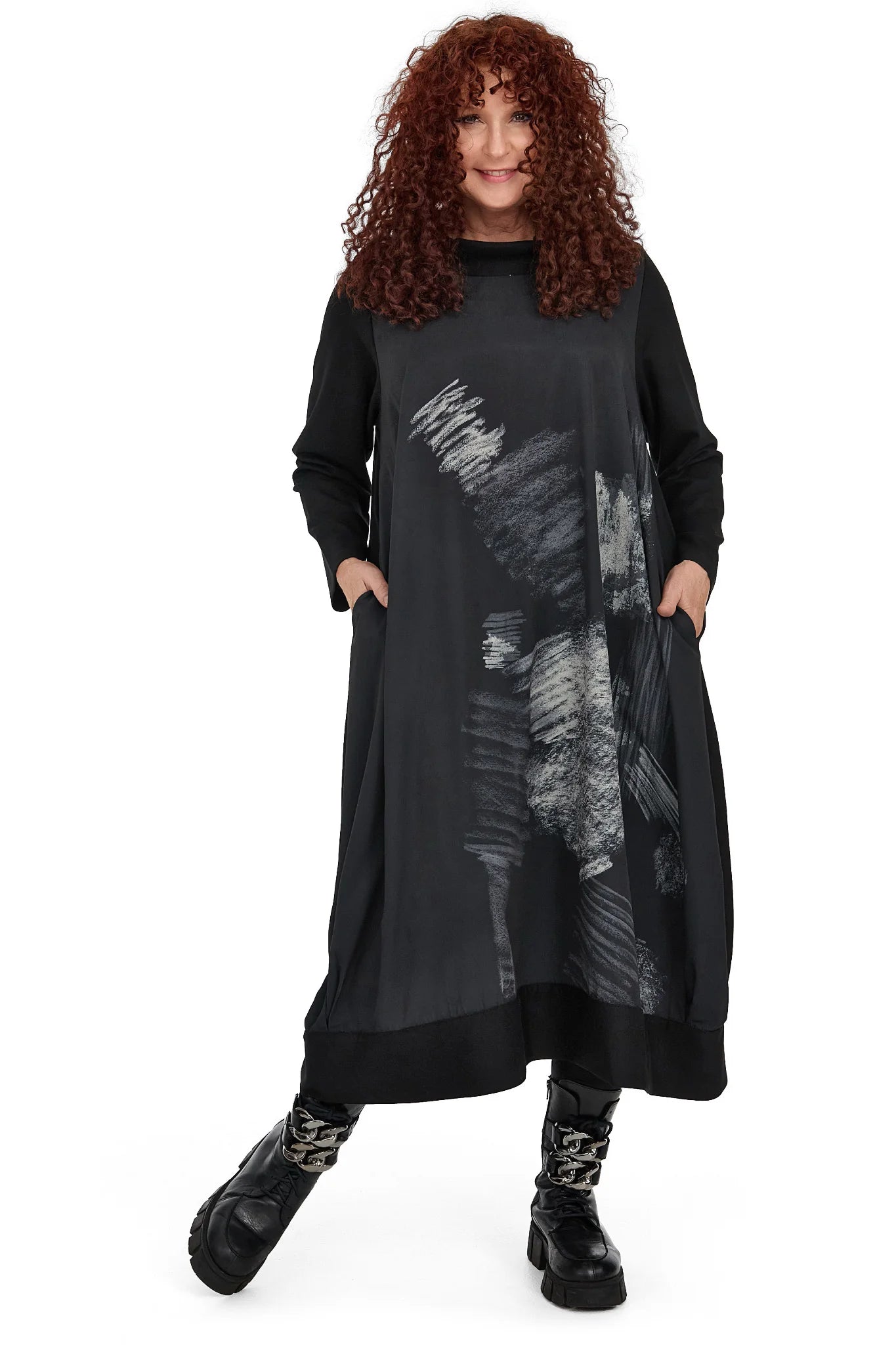  A-Form Kleid von Frenzi aus Viskose, F1013, Schwarz, Schick, Modern, Bequem