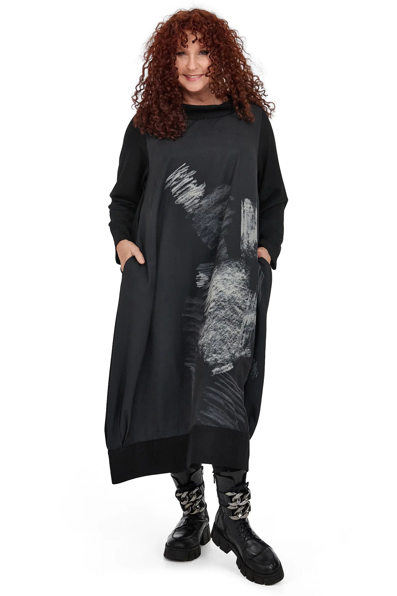  A-Form Kleid von Frenzi aus Viskose, F1013, Schwarz, Schick, Modern, Bequem