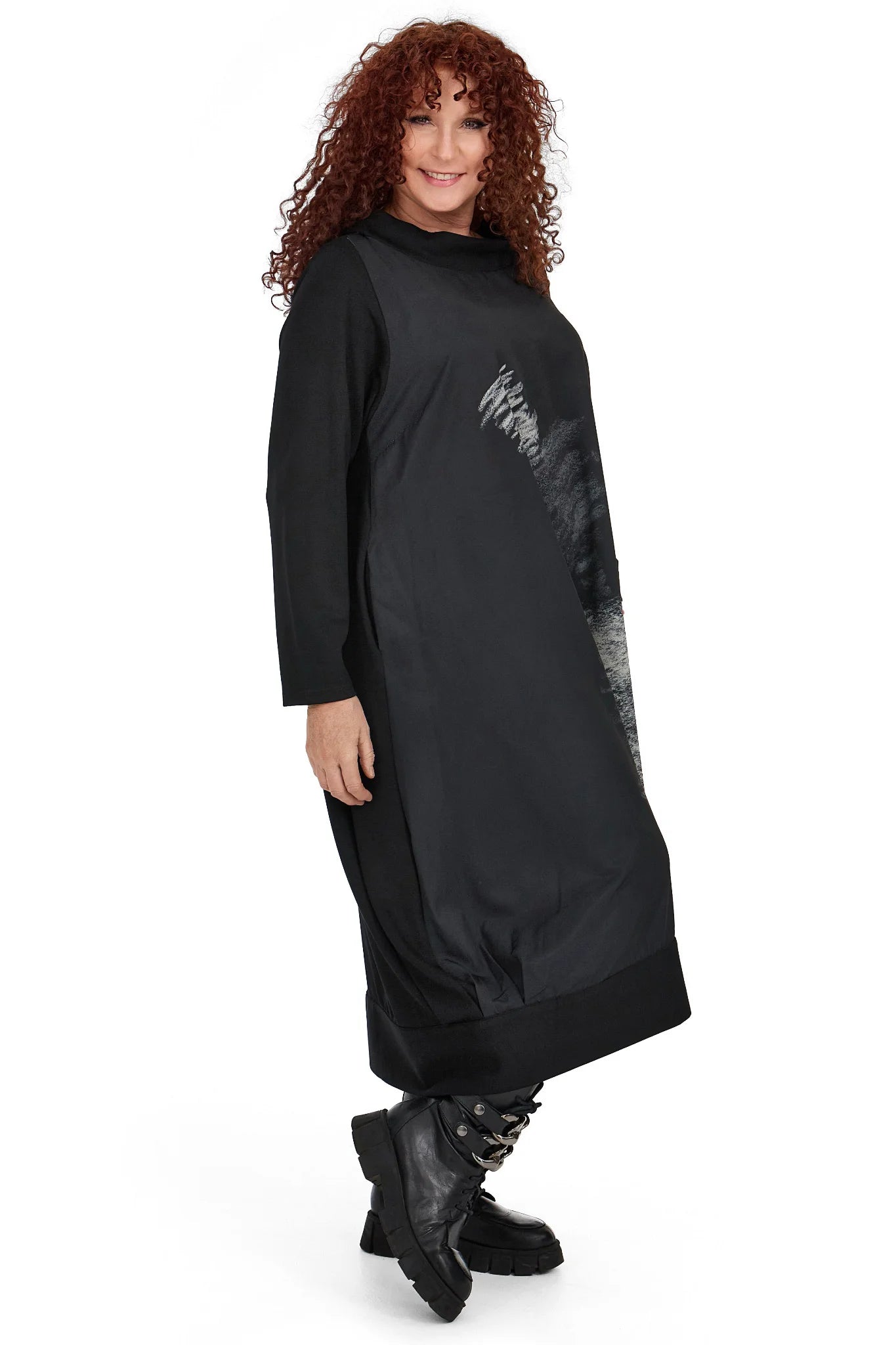 A-Form Kleid von Frenzi aus Viskose, F1013, Schwarz, Schick, Modern, Bequem