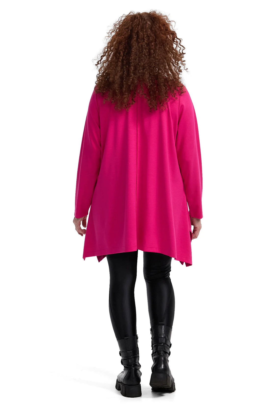  A-Form Shirt in auffälligem Pink mit langen Ärmeln und Rundhalsausschnitt für Plus Size Fashion