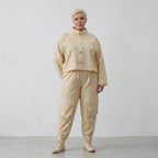 Luftige Oversize Jacke aus feiner Baumwoll Popeline im ausgefallenen Lagenlook mit Batikmuster, Vanille