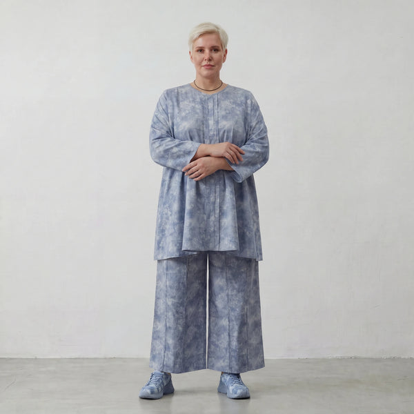 Luftiges Oversize A-Form Shirt aus feiner Baumwollpopeline im ausgefallenen Lagenlook, Jeansblau