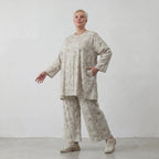 Luftig leichte Lagenlook Hose aus feiner Baumwollpopeline mit weitem Bein und Batikmuster, Sand