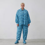Luftige Oversize Bluse aus feiner Baumwoll Popeline, ausgefallen im Lagenlook mit Taschen, Aquablau
