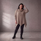 Damen Shirt Lagenlook Baumwolle Beige, A-Linie, Rollkragen, Oversize große Größen – Funky Diva