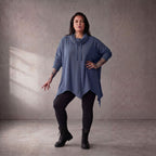 Damen Shirt Lagenlook Baumwolle Jeansblau, Rollkragen, Oversize große Größen – Funky Diva