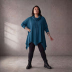 Damen Shirt Lagenlook Baumwolle Petrol, A-Linie, Rollkragen, Oversize große Größen – Funky Diva