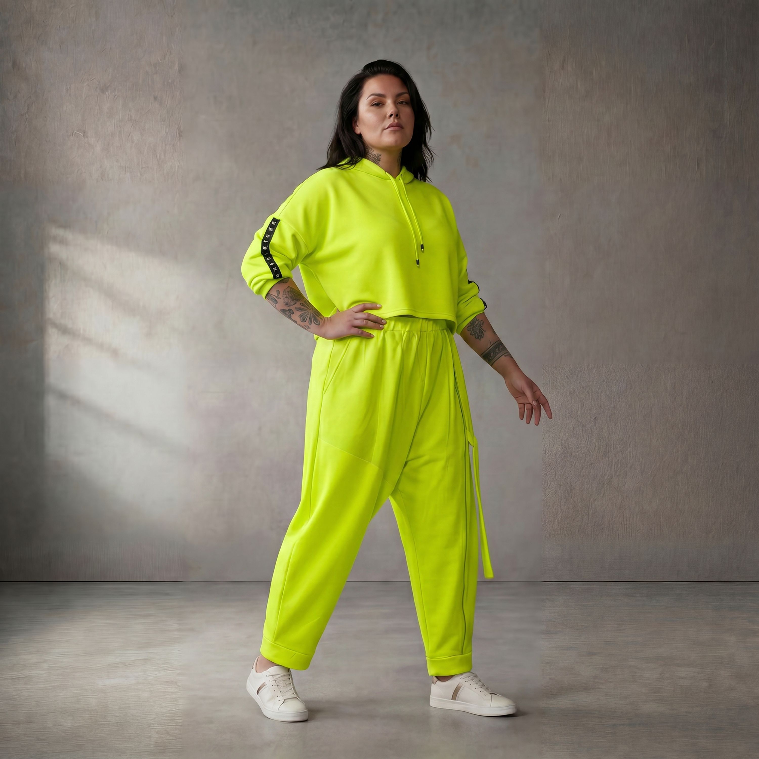 Damen Hose Lagenlook Neongelb, taillierter Schnitt, Oversize große Größen – Funky Diva