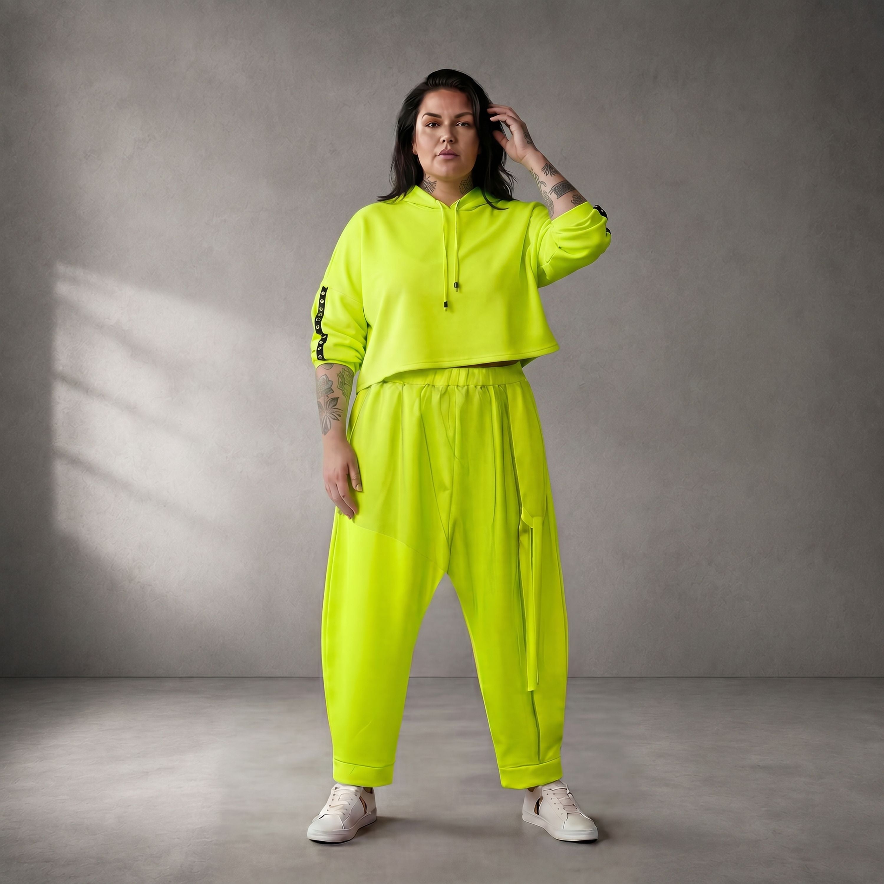 Damen Hose Lagenlook Neongelb, taillierter Schnitt, Oversize große Größen – Funky Diva