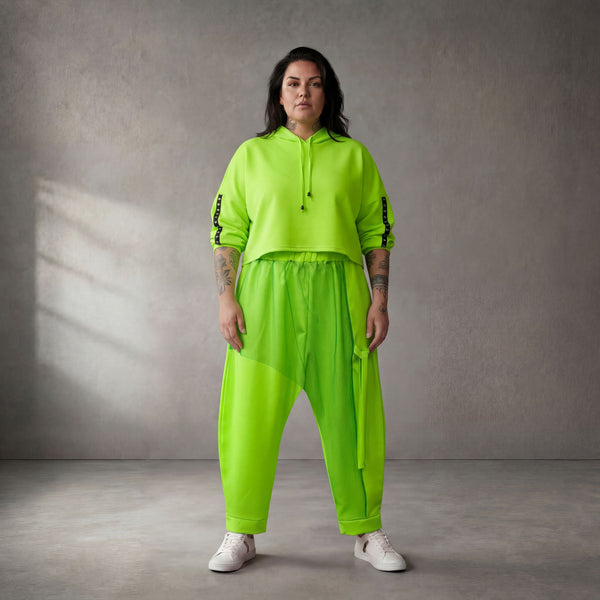 Damen Hose Lagenlook Neongrün, femininer Schnitt, Oversize große Größen – Funky Diva