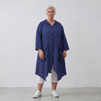 Zeitloser Oversize Lagenlook Mantel in DunkelblauWeiß Karo leger edel sommerlich weich
