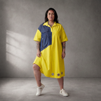 Leichte Baumwolltunika im Gelb Blau Mix Oversize leger zeitlos mit Hemdkragen Taschen