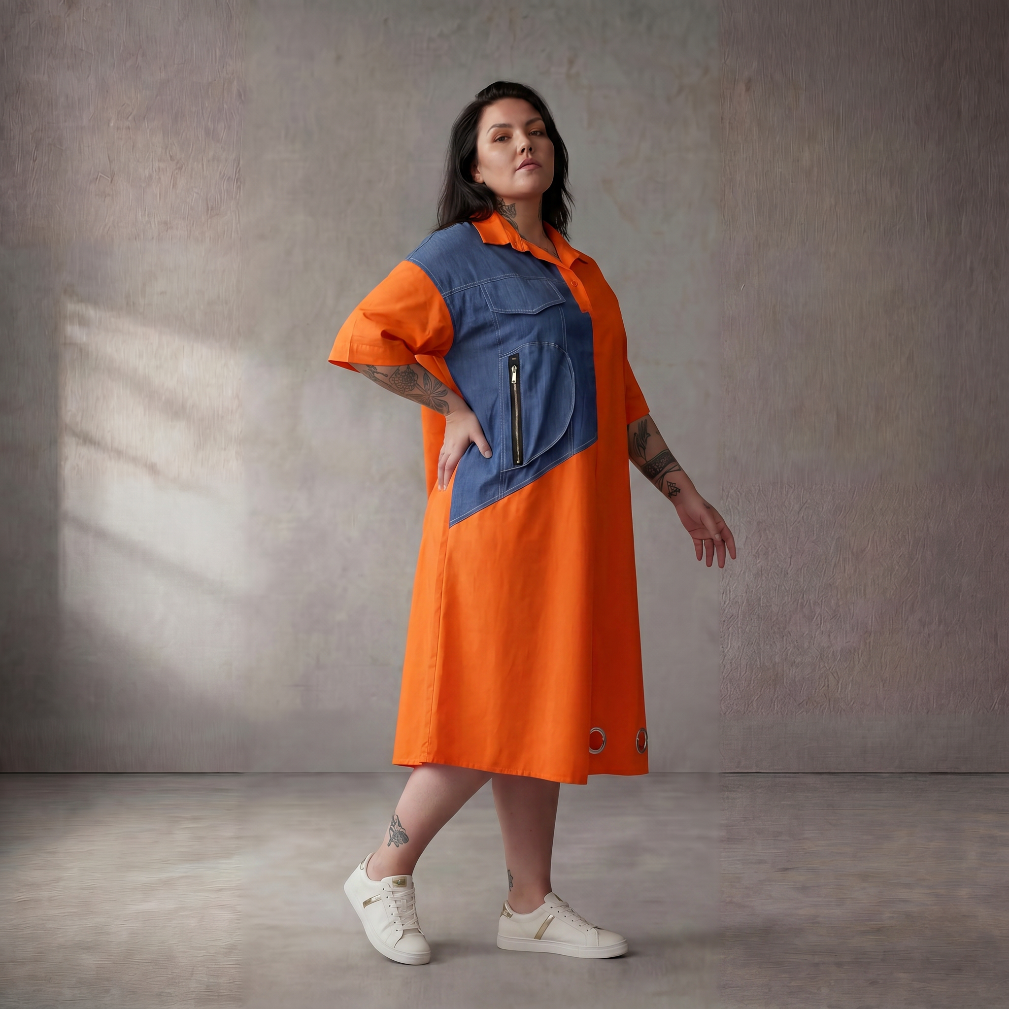 Leichte Baumwolltunika in Orange Blau im Lagenlook Oversize leger und zeitlos soft chic