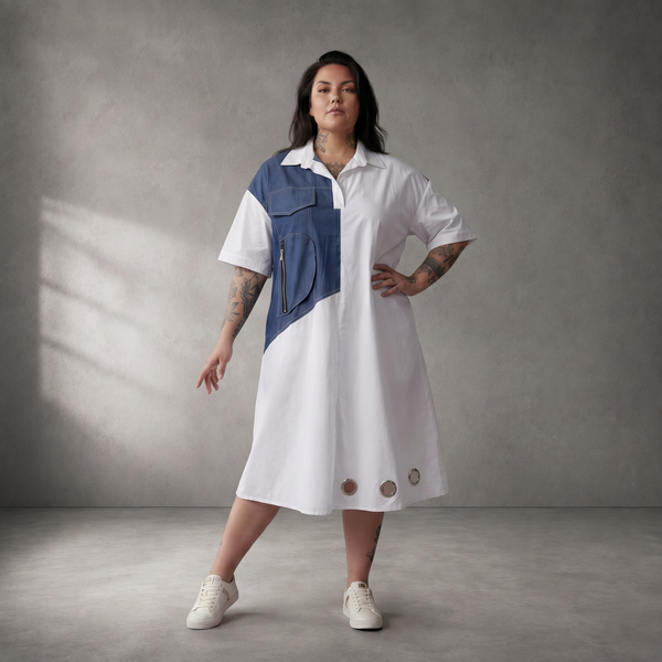 LeichteBaumwolltunika Blau Weiss im Lagenlook locker Oversize sommerlich zeitlos modern