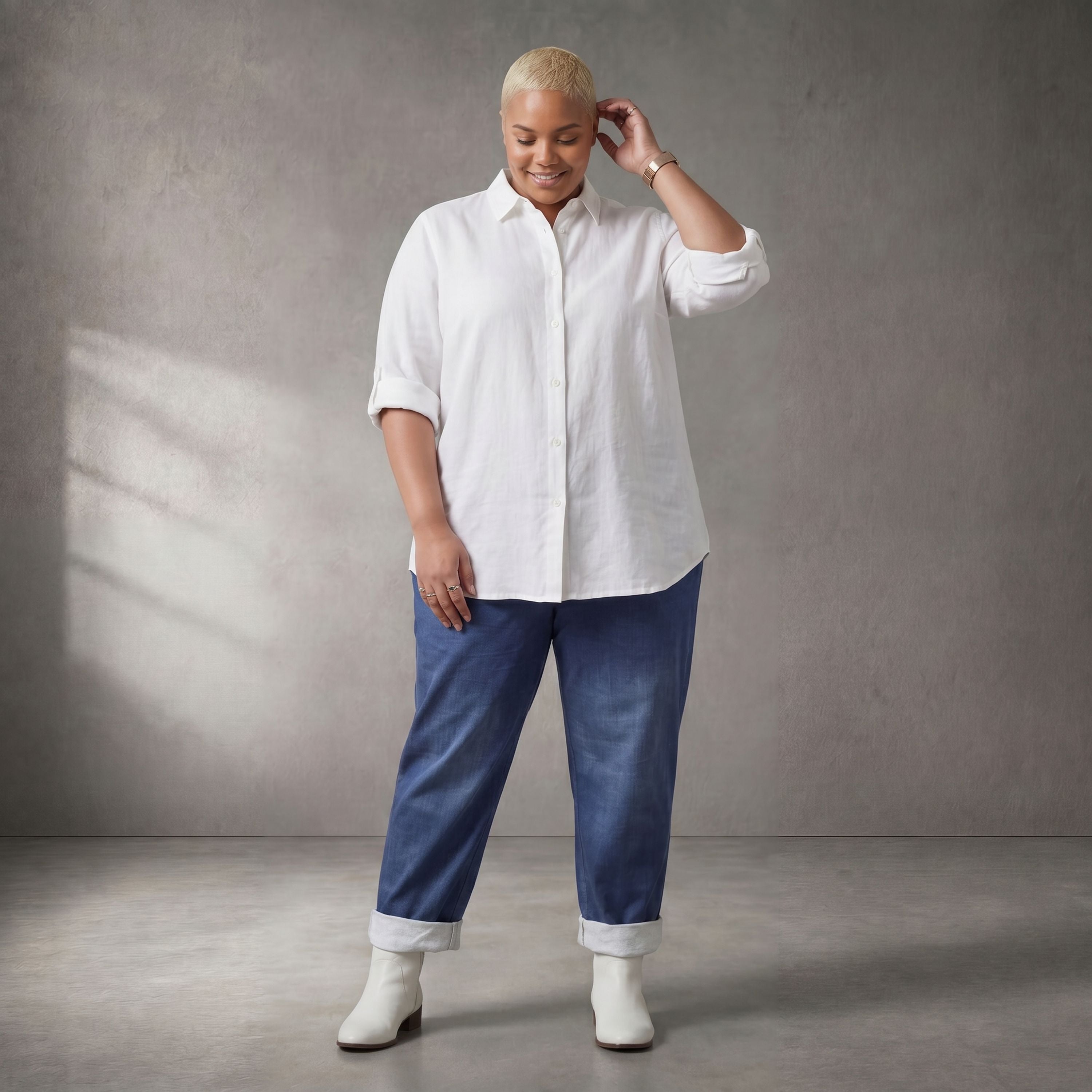 Legere blaue Karottenhose aus Baumwolle im Lagenlook weich elastisch zeitlos und bequem