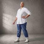 Legere blaue Karottenhose aus Baumwolle im Lagenlook weich elastisch zeitlos und bequem