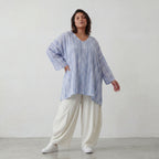 Luftiges Oversize Shirt in Jeansblau/Weiß im Lagenlook leger zeitlos ausgefallen soft