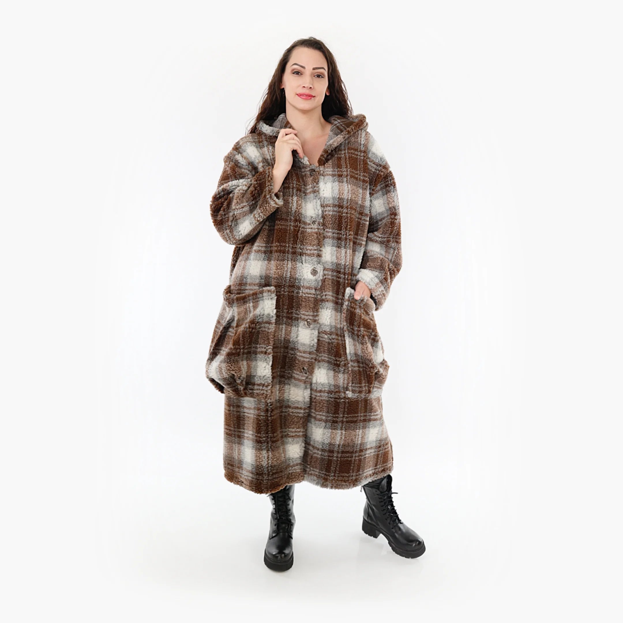  AKH Fashion Mantel in gerader Form, aus Materialmix, 1358.06979, Braun-Weiß, Schick
