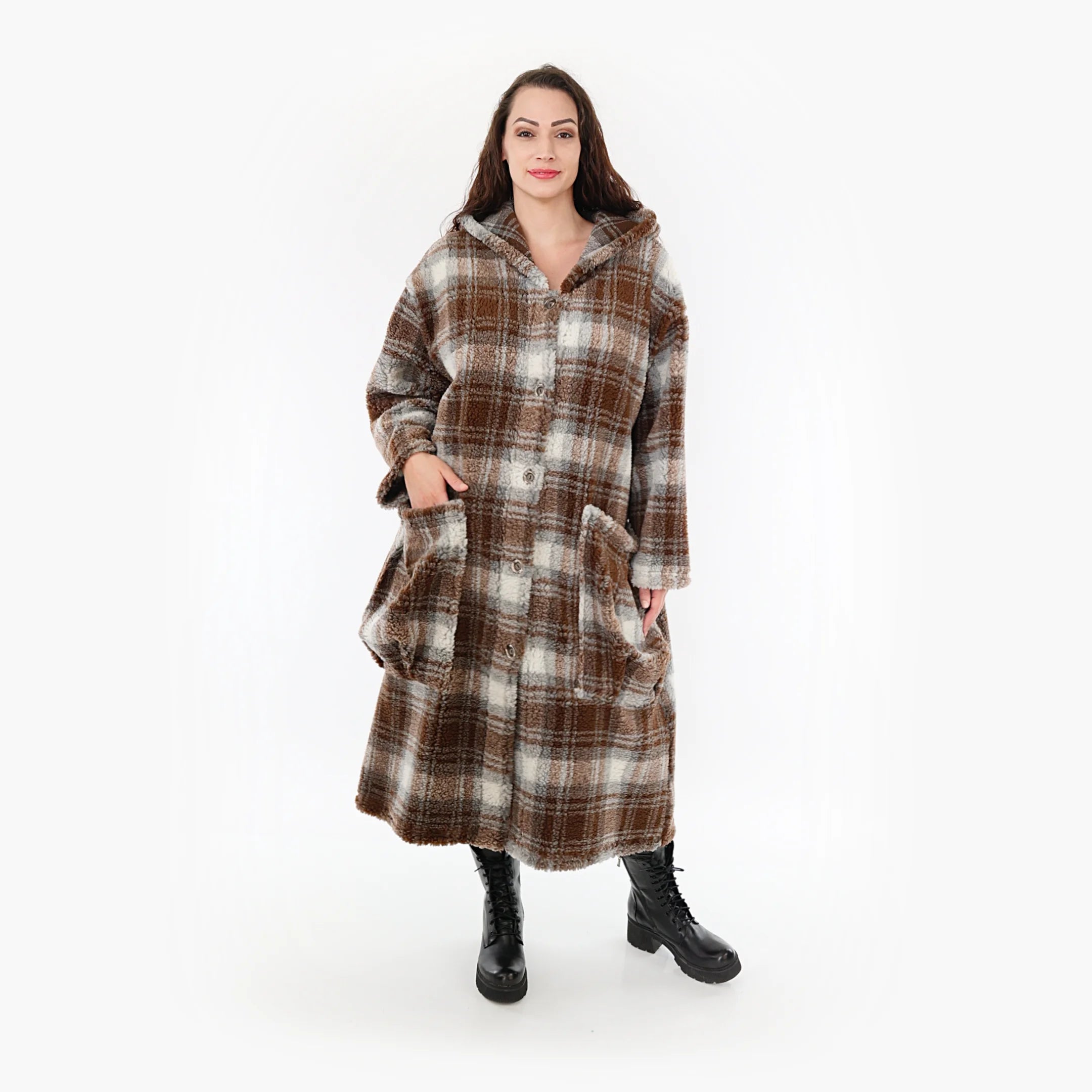  AKH Fashion Mantel in gerader Form, aus Materialmix, 1358.06979, Braun-Weiß, Schick