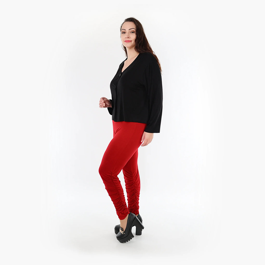  Gerafft Leggings von AKH Fashion aus Viskose, 1233.06580, Bourdeaux, Unifarben, Schick