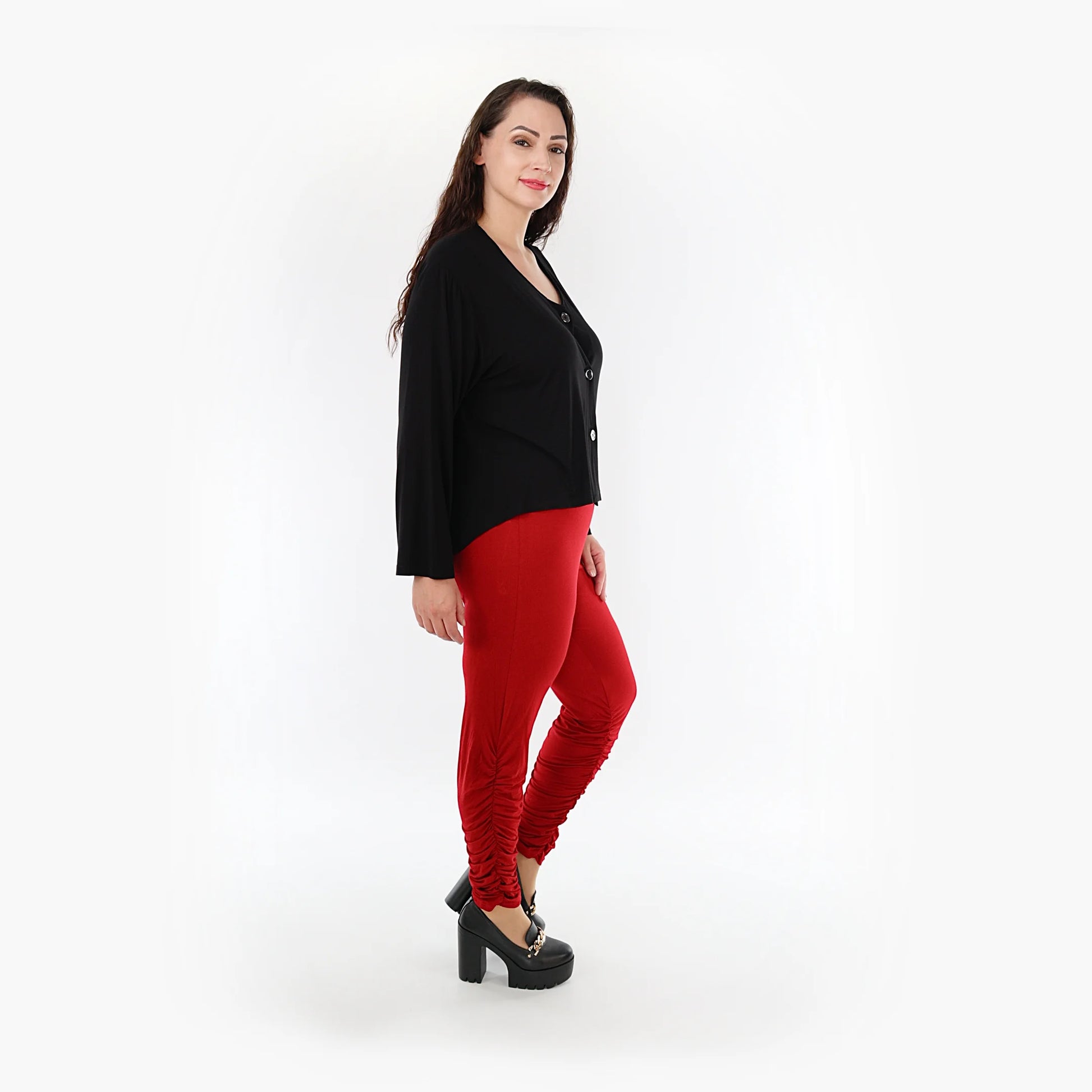  Gerafft Leggings von AKH Fashion aus Viskose, 1233.06580, Bordeaux, Unifarben, Ausgefallen