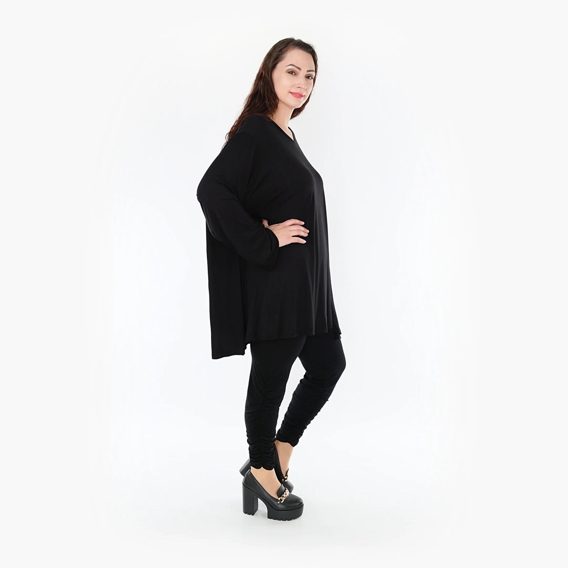  A-Form Bigshirt von AKH Fashion aus Bambus, 1356.00593, Schwarz, Unifarben, Schick, Modern