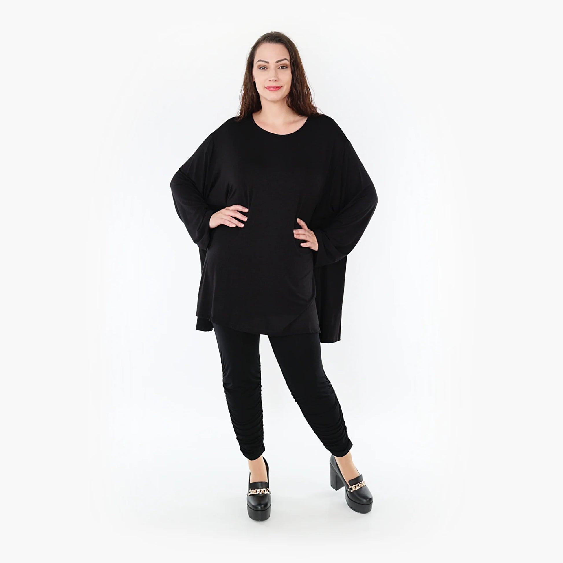  A-Form Bigshirt von AKH Fashion aus Bambus, 1356.00593, Schwarz, Unifarben, Schick, Modern