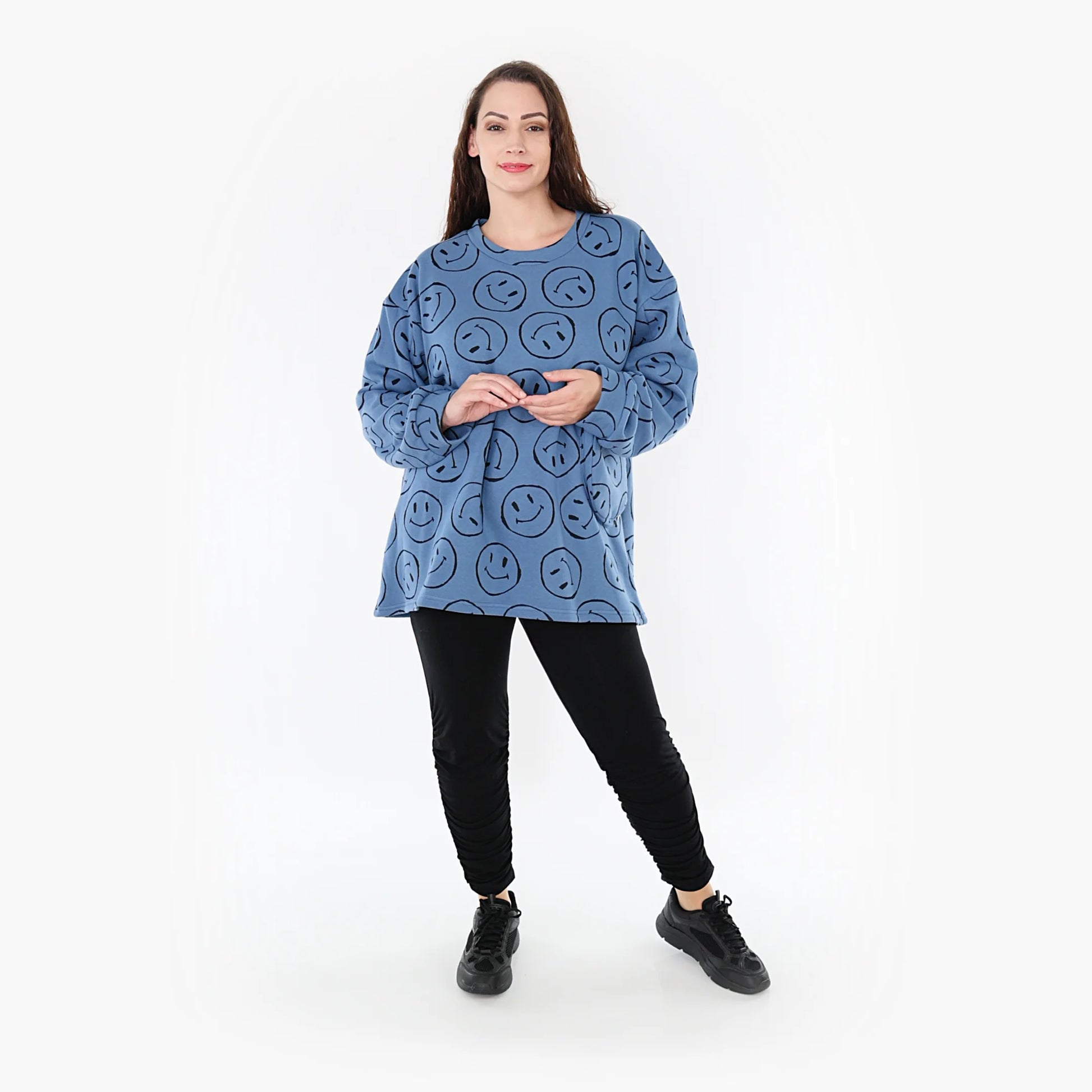  A-Form Bigshirt von AKH Fashion aus Baumwolle, 1361.06987, Jeansblau-Schwarz, Schick, Modern