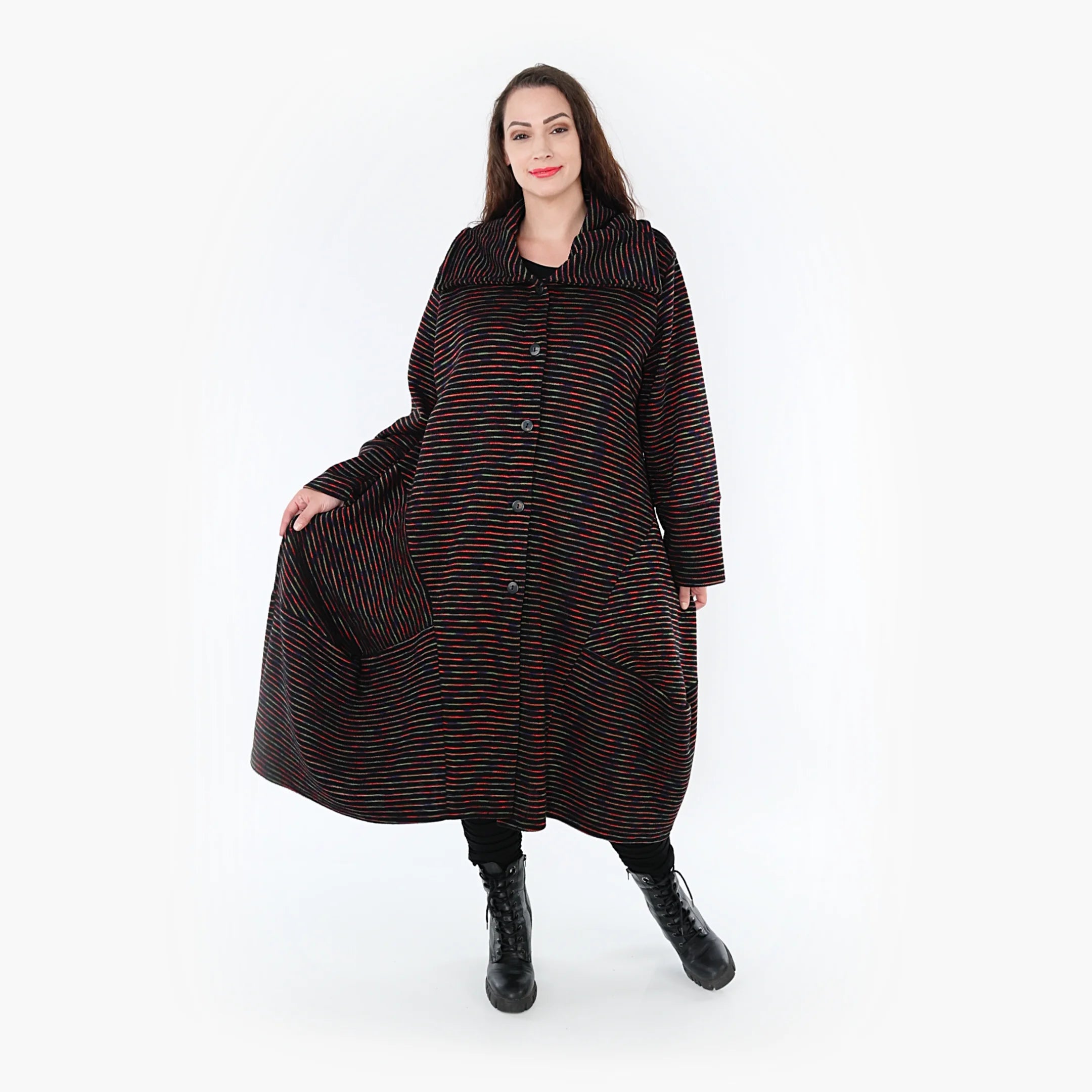  Ballonmantel von AKH Fashion aus Baumwolle, 1367.03023, Schwarz-Grün-Rot, Schick, Modern