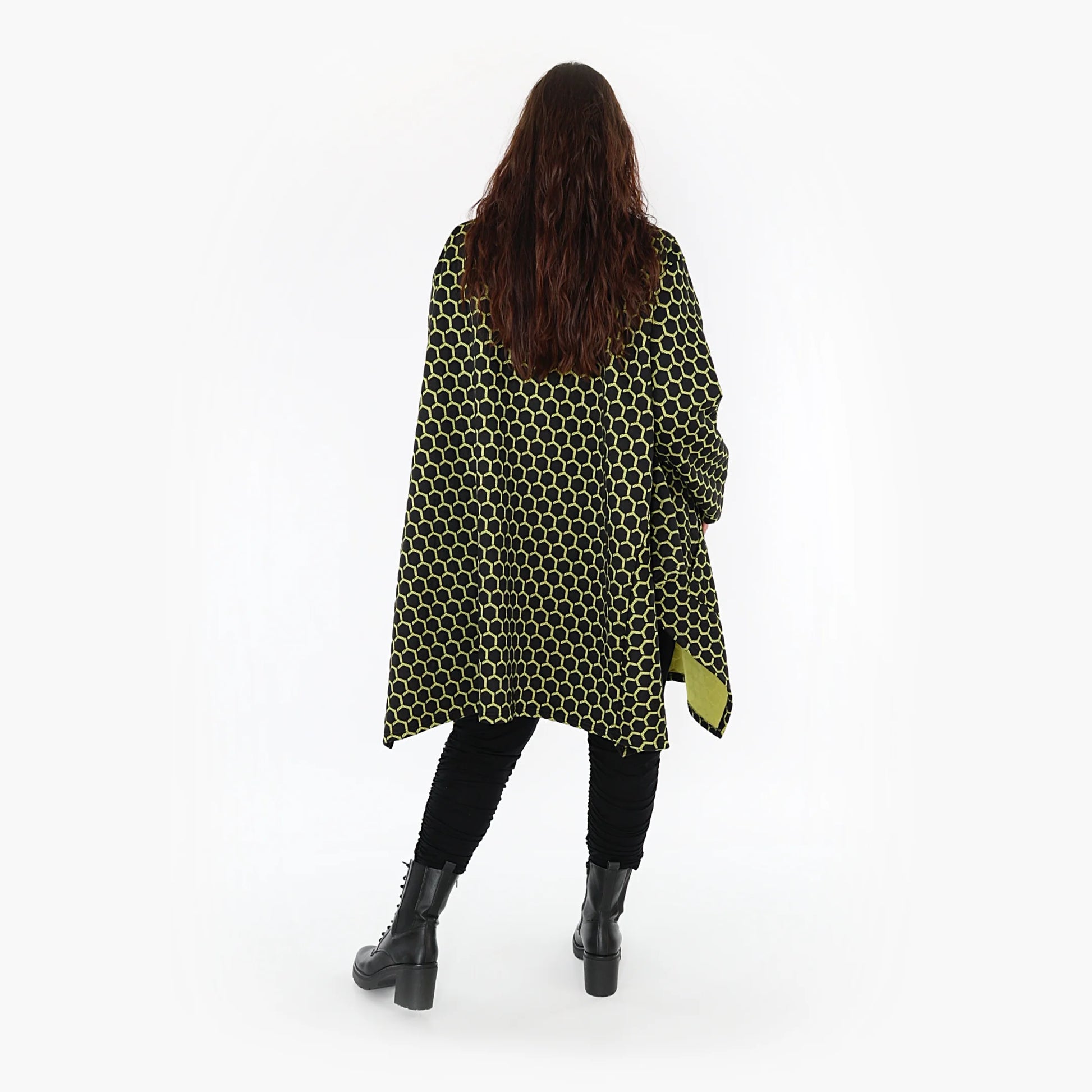  Ballonjacke im modernen Lagenlook mit trendigem Lime-Rautenmuster für Plus Size Fashion