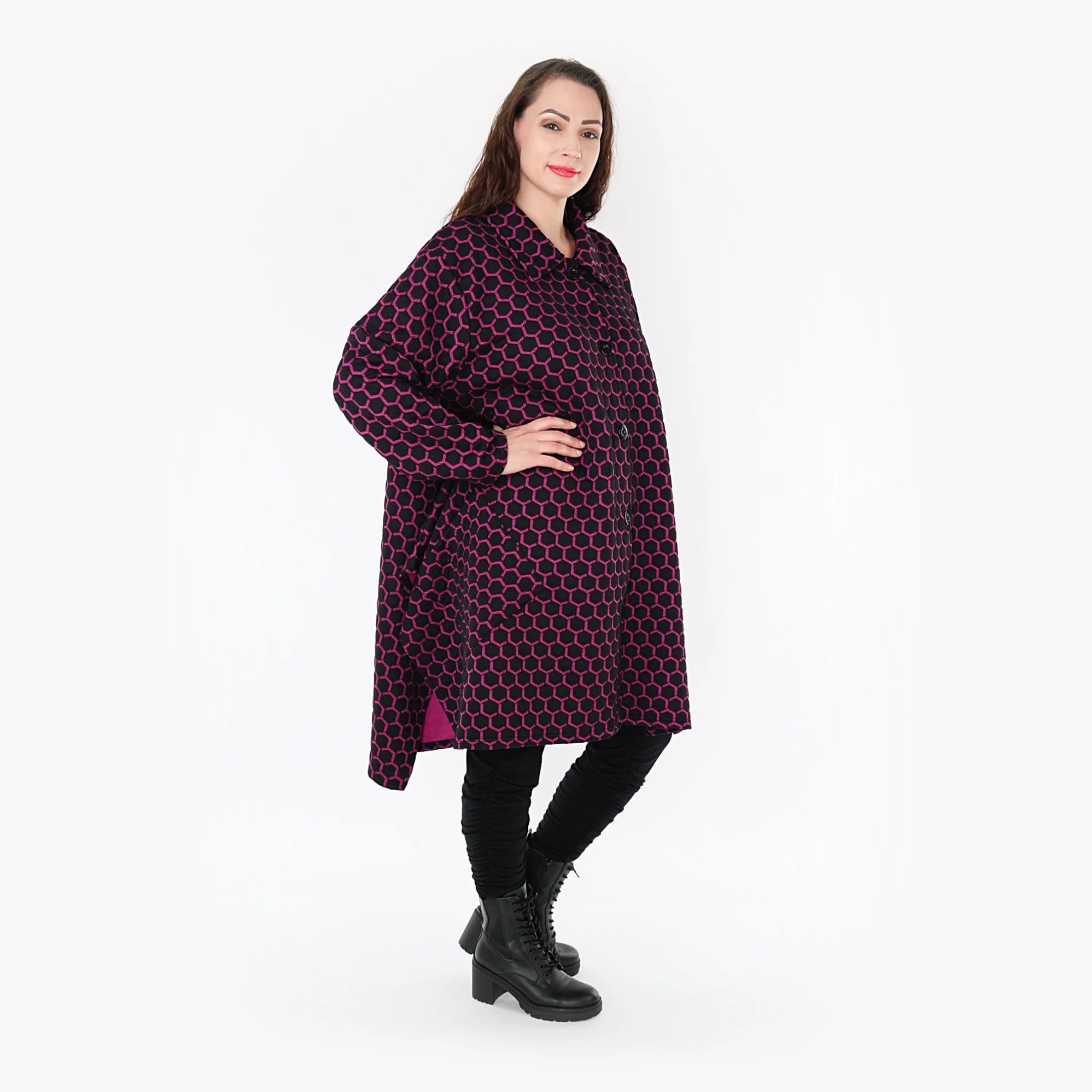  Ballonjacke von AKH Fashion aus Materialmix, 1365.06864, Schwarz-Fuchsia, Raute, Schick