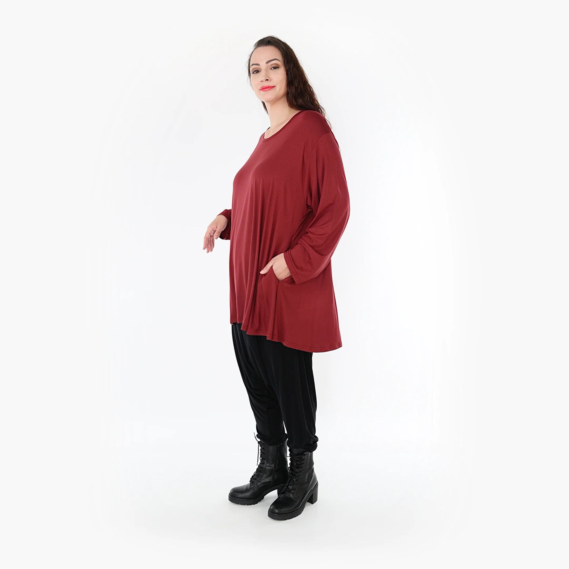  Shirt von AKH Fashion aus Viskose in Glocken-Form, 1233.1892L, Burgundy, Schick, Modern