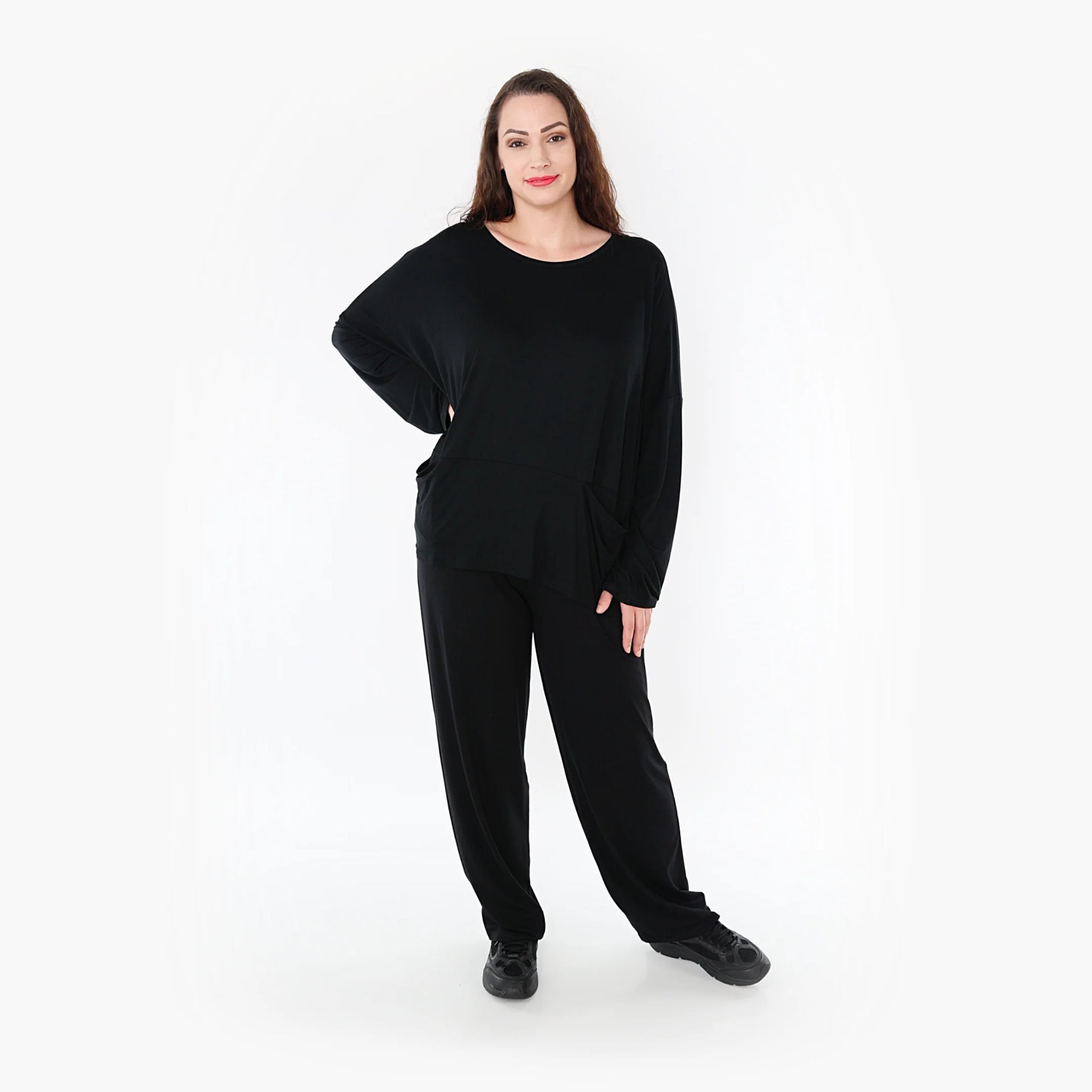  Bigshirt von AKH Fashion aus Viskose in kastiger Form, 1233.6888L, Schwarz, Schick, Modern