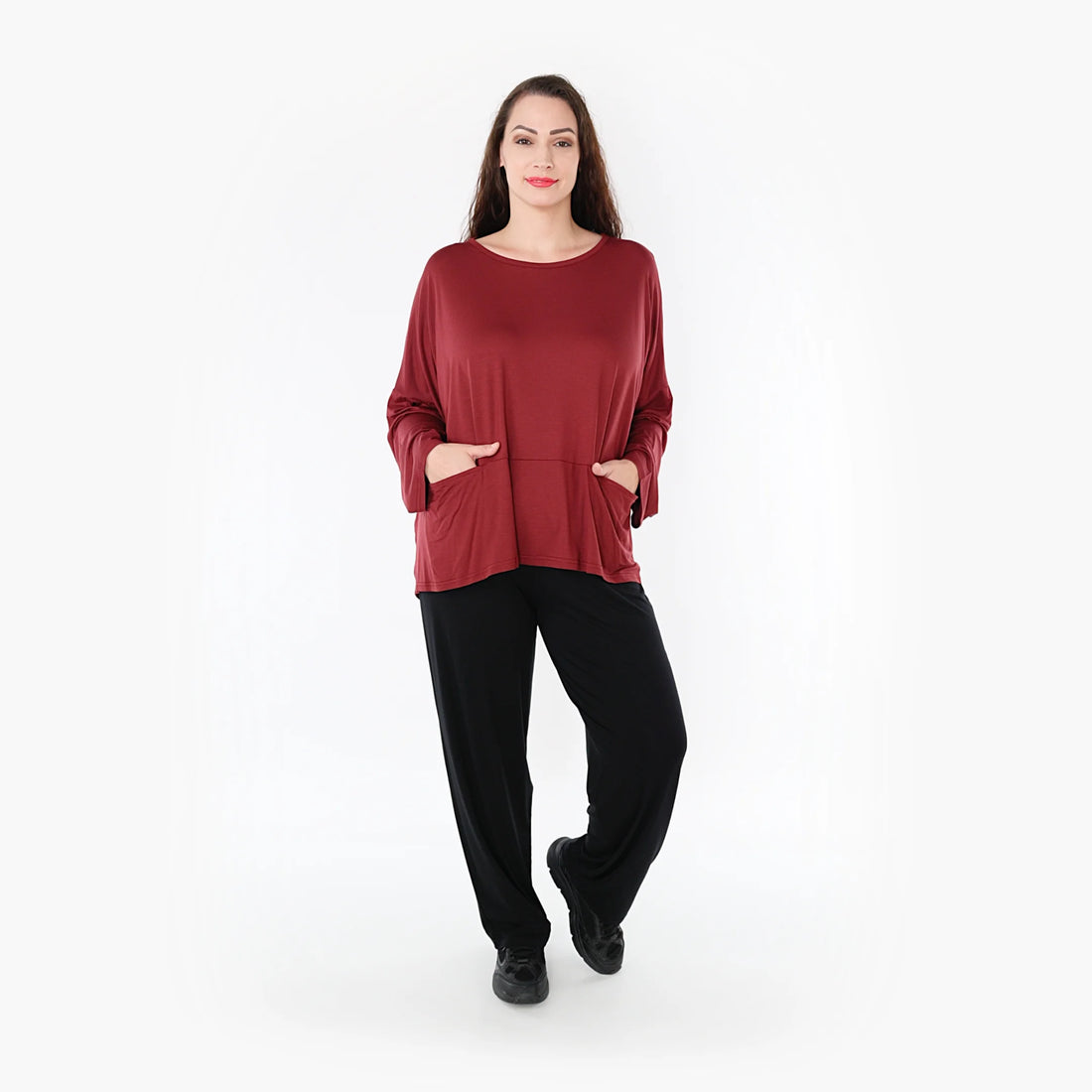  Kastiges Shirt in modischer Form mit nahtlosen Taschen für Plus-Size-Modes in Viskose-charme