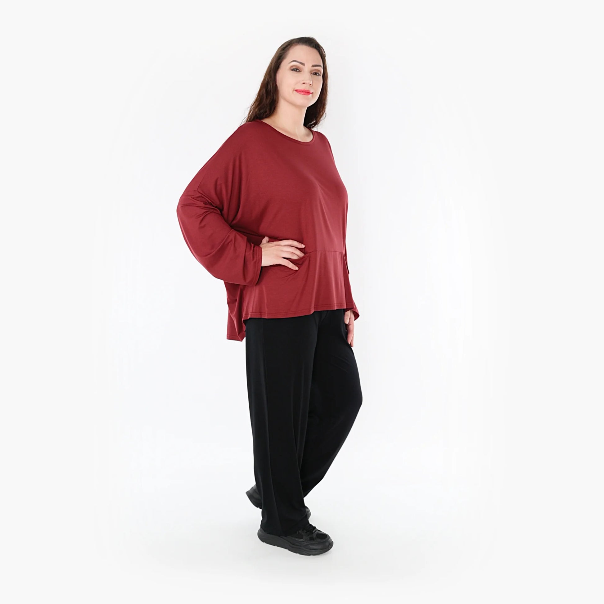  Bigshirt von AKH Fashion aus Viskose in kastiger Form, 1233.6888L, Burgundy, Schick, Modern