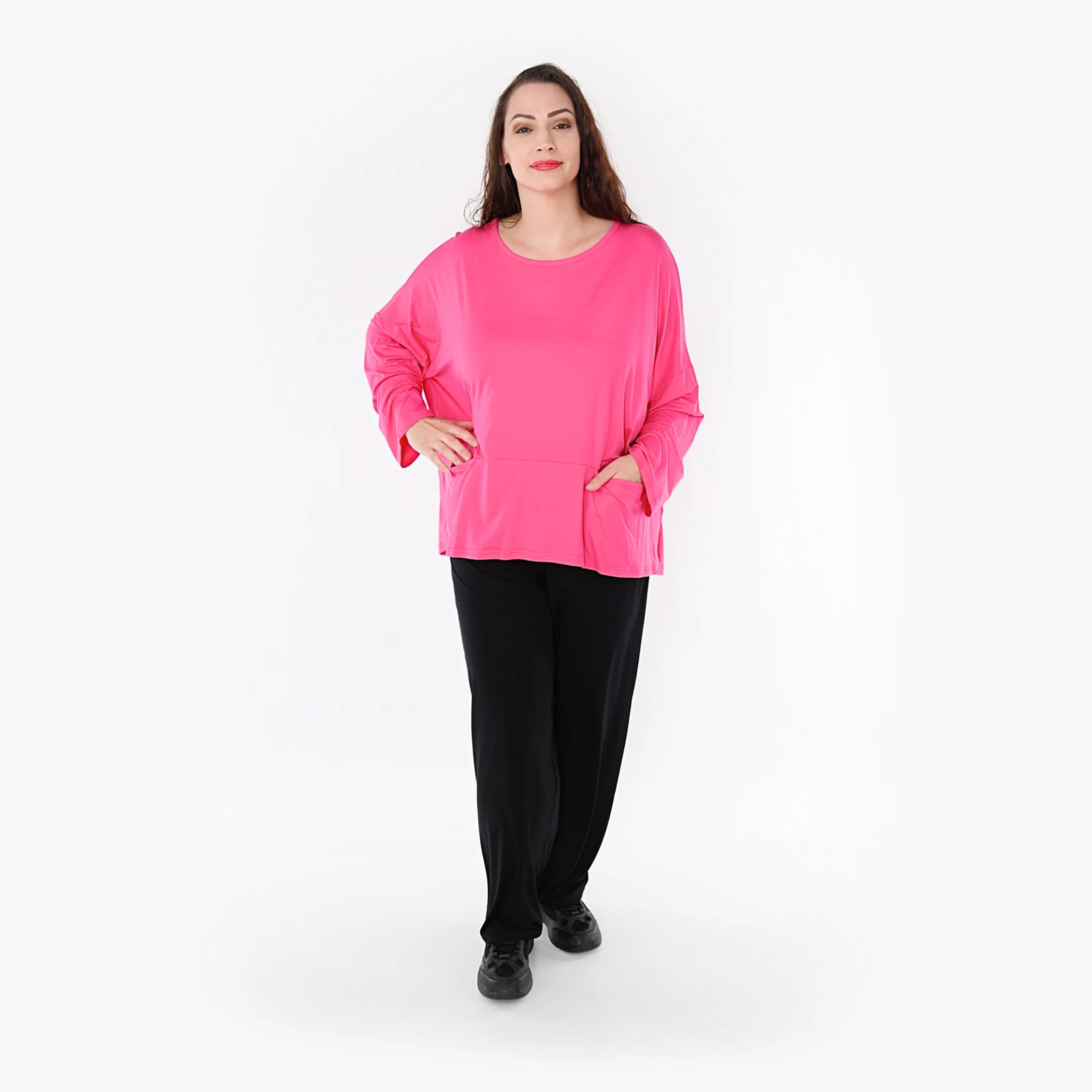  AKH Fashion Bigshirt in kastiger Form, aus Viskose, 1233.6888L, Fuchsia, Schick, Modern